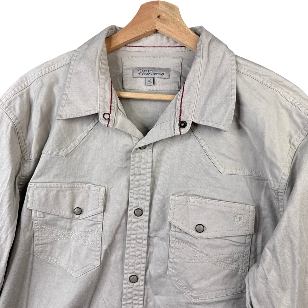 Blue Ranchwear Mens Large Tan Cotton Blend Long Sleeve Pearl Snap Western Shirt